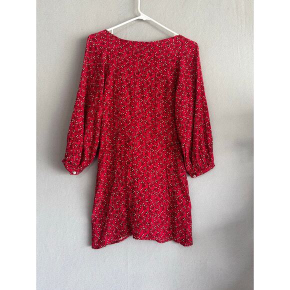 NWT's Free People Clara Floral Print Tunic Faux Wrap Red Mini Dress Size Xsmall - Picture 12 of 14